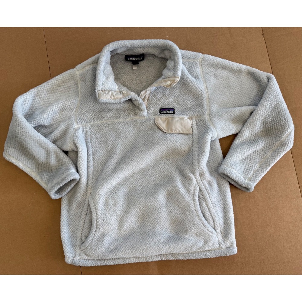 Patagonia Girls Re-Tool Snap-T Pullover Fleece‎ Light Blue Size M 10 (flaw)